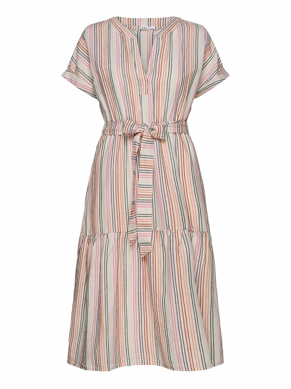 GAP Pink Multi-Stripe Maxi Dress with Tie Waist